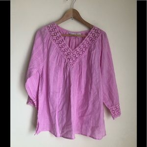NWOT Phases Pink v-neck lace detailed top